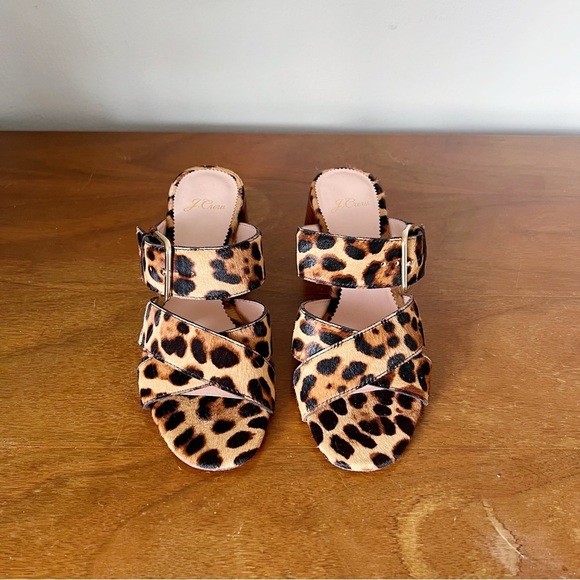 J Crew • Penny Slide Sandals in Leopard Calf Hair mules block heel - Picture 3 of 9